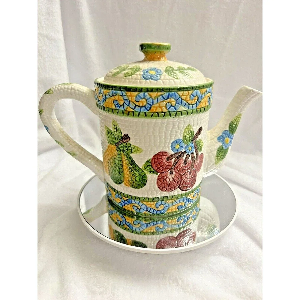 Teapot Jay Import  Co  Fruit Mosaic Teapot 1997